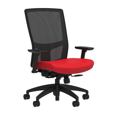 Union & Scale Workplace2.0™ Fabric Task Chair, Ruby Red, Integrated Lumbar, 2D Arms,  Synchro Seat Slide