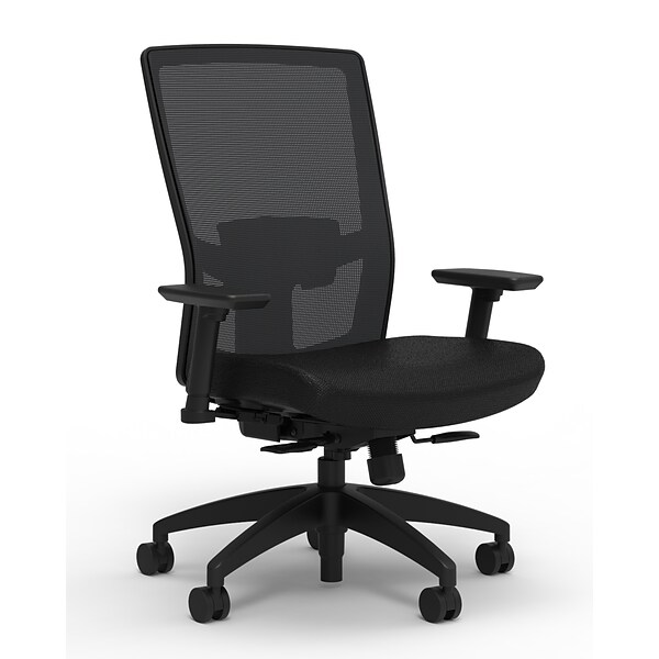 Union & Scale Workplace2.0™ Fabric Task Chair, Black, Adjustable Lumbar, 2D Arms, Synchro Seat Slide