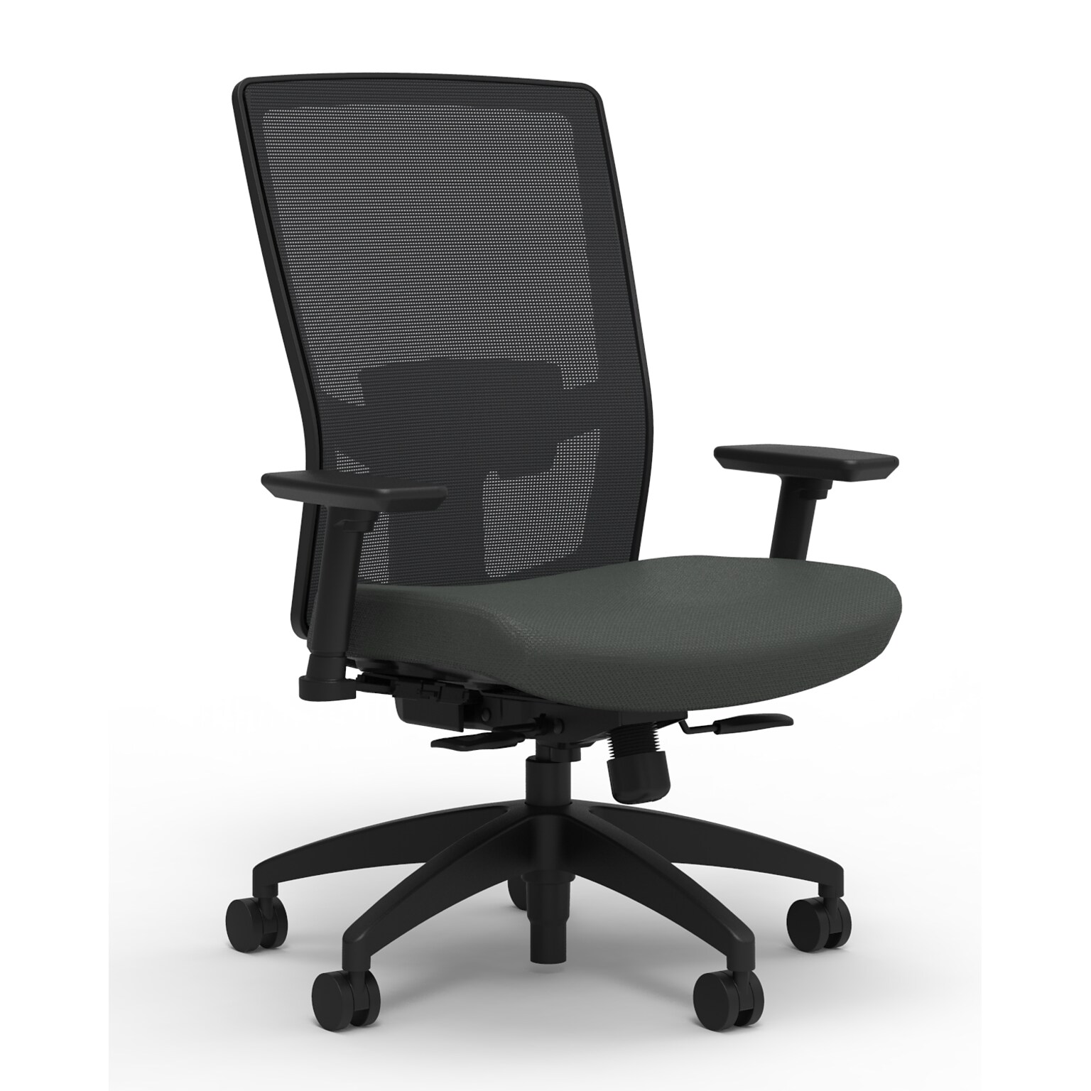 Union & Scale Workplace2.0™ Fabric Task Chair, Iron Ore, Adjustable Lumbar, 2D Arms, Synchro Seat Slide