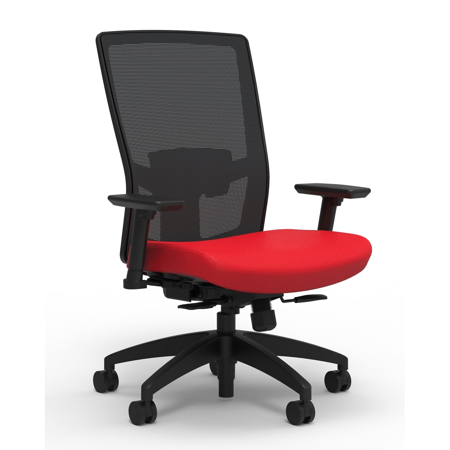 Union & Scale Workplace2.0™ Fabric Task Chair, Ruby Red, Adjustable Lumbar, 2D Arms,  Synchro Seat Slide