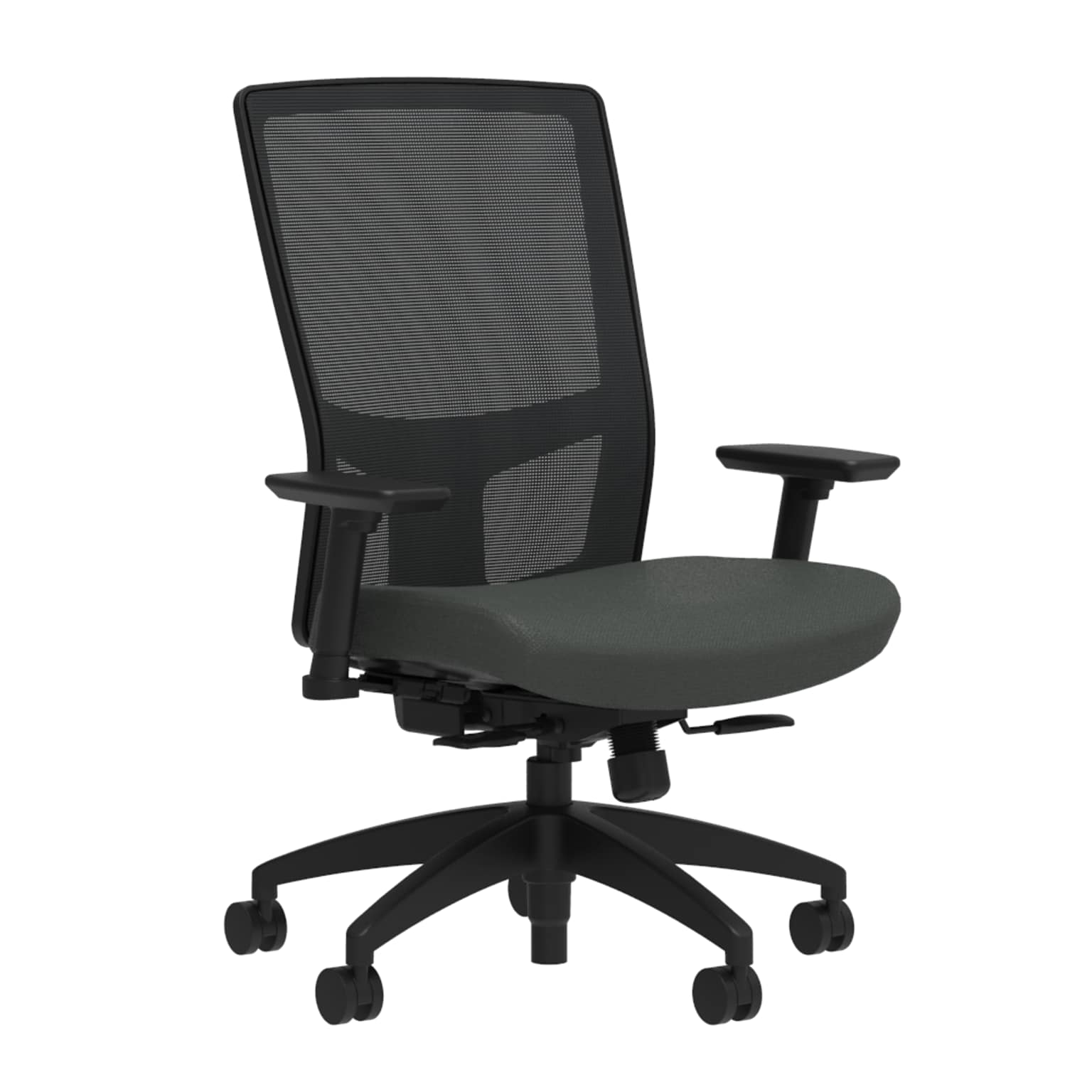 Union & Scale Workplace2.0™ Fabric Task Chair, Iron Ore, Integrated Lumbar, 2D Arms, Synchro Seat Slide