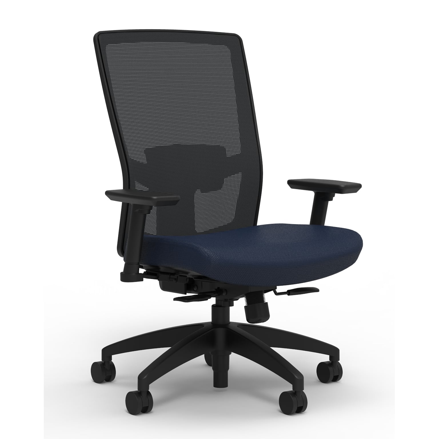 Union & Scale Workplace2.0™ Fabric Task Chair, Navy, Adjustable Lumbar, Synchro Seat Slide, 2D Arms
