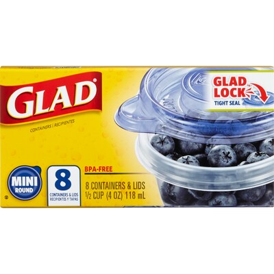 Glad® Mini Round Containers, 4 Oz., 8/Pack (70240)