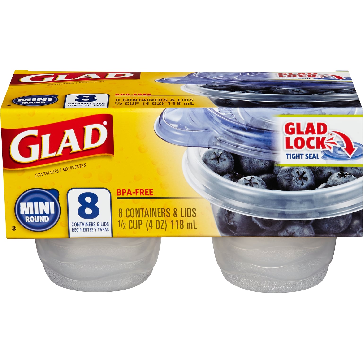 Glad® Mini Round Containers, 4 Oz., 8/Pack (70240)