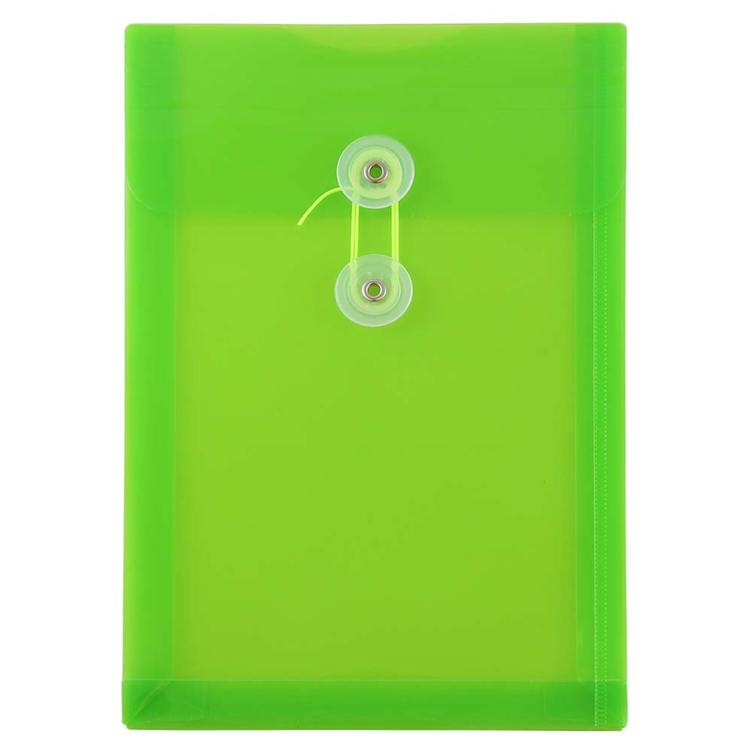 JAM Paper® Plastic Envelopes with Button and String Tie Closure, Open End, 6.25 x 9.25, Lime Green Poly, 12/pack (472B1LI)