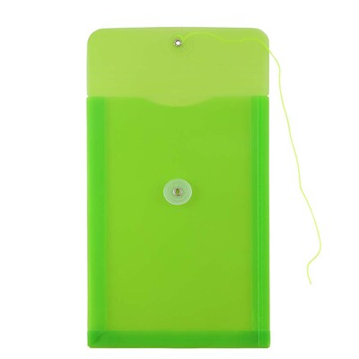 JAM Paper® Plastic Envelopes with Button and String Tie Closure, Open End, 6.25 x 9.25, Lime Green P