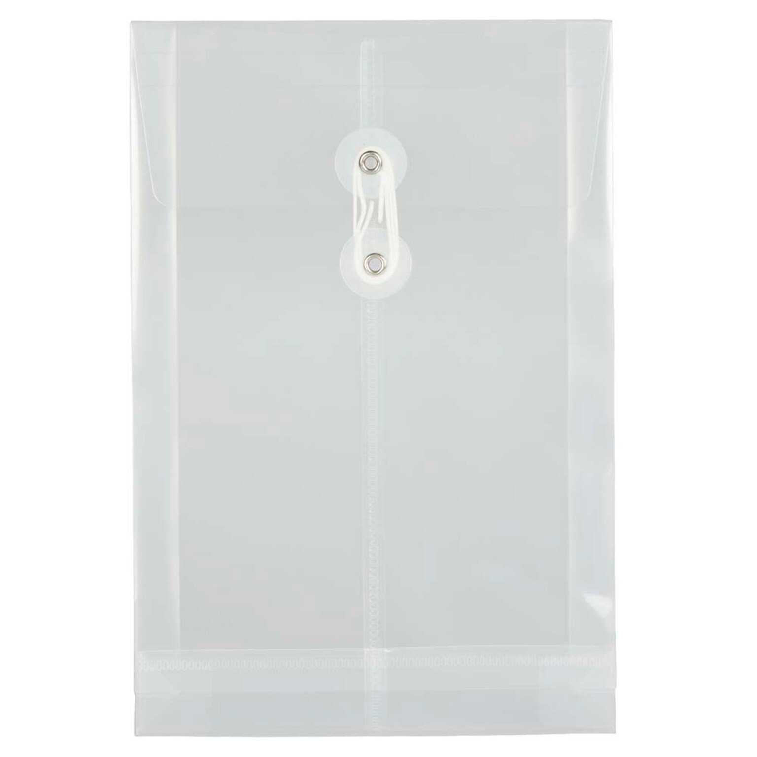 JAM Paper® Plastic Envelopes with Button and String Tie Closure, Open End, 6.25 x 9.25, Clear, 12/Pack (472B1CL)
