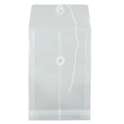 JAM Paper® Plastic Envelopes with Button and String Tie Closure, Open End, 6.25 x 9.25, Clear, 12/Pa