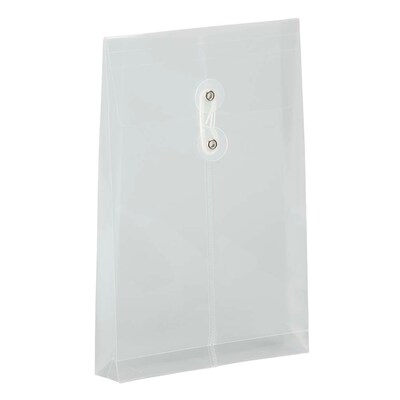 JAM Paper® Plastic Envelopes with Button and String Tie Closure, Open End, 6.25 x 9.25, Clear, 12/Pack (472B1CL)