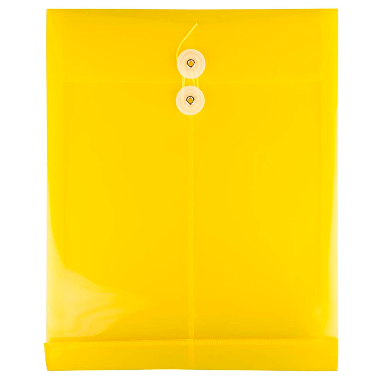 JAM Paper® Plastic Envelopes with Button and String Tie Closure, Letter Open End, 9.75 x 11.75, Yellow Poly, 12/pack (118B1YE)