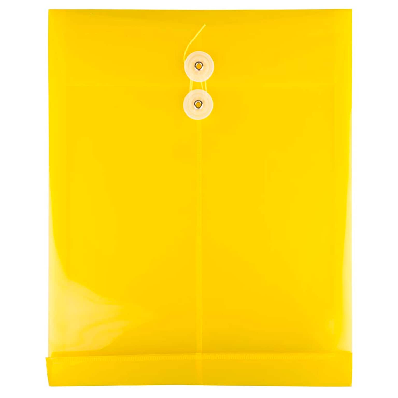 JAM Paper® Plastic Envelopes with Button and String Tie Closure, Letter Open End, 9.75 x 11.75, Yellow Poly, 12/pack (118B1YE)