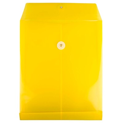 JAM Paper® Plastic Envelopes with Button and String Tie Closure, Letter Open End, 9.75 x 11.75, Yellow Poly, 12/pack (118B1YE)