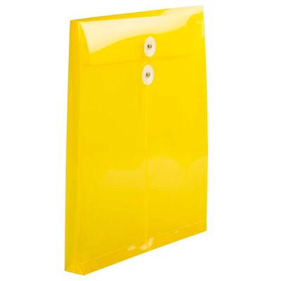 JAM Paper® Plastic Envelopes with Button and String Tie Closure, Letter Open End, 9.75 x 11.75, Yellow Poly, 12/pack (118B1YE)