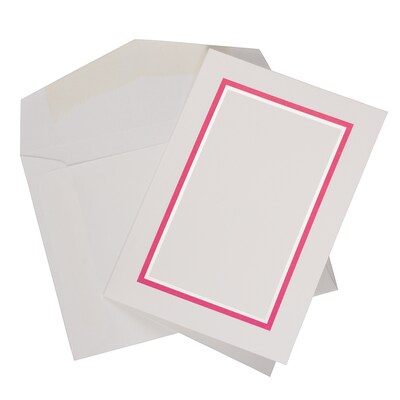 JAM Paper® Foldover Cards Stationery Kit, Small, 3 3/8 x 4 3/4, Pink Border, 100/Pack (2237719079)