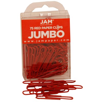 JAM Paper Jumbo Paper Clip, Red, 3Packs of 75 (2183754B)