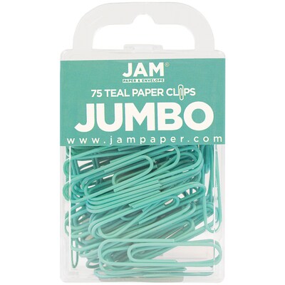 JAM Paper Jumbo Paper Clips, Teal, 3 Packs of 75 (21832065B)