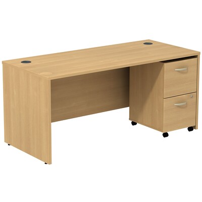 Bush Business Furniture Westfield Desk w/ 2 Drawer Mobile Pedestal, Light Oak, Installed (SRC028LOSUFA)