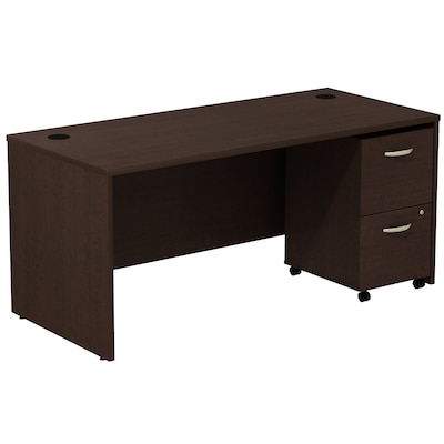Bush Business Furniture Westfield Desk w/ 2 Drawer Mobile Pedestal, Mocha Cherry, Installed (SRC028MRSUFA)