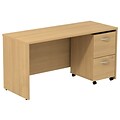 Bush Business Furniture Westfield Desk Credenza w/ 2 Drawer Mobile Pedestal, Light Oak (SRC029LOSU)