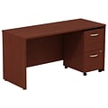 Bush Business Furniture Westfield Desk Credenza w/ 2 Drawer Mobile Pedestal, Mahogany, Installed (SRC029MASUFA)