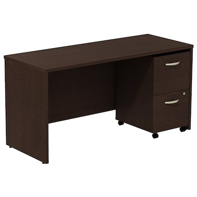 Bush Business Furniture Westfield Desk Credenza w/ 2 Drawer Mobile Pedestal, Mocha Cherry (SRC029MRS