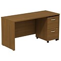 Bush Business Furniture Westfield Desk Credenza w/ 2 Drawer Mobile Pedestal, Warm Oak (SRC029WOSU)