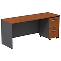 Bush Business Furniture Westfield Desk Credenza w/ 2 Drawer Mobile Pedestal, Auburn Maple (SRC030AUSU)