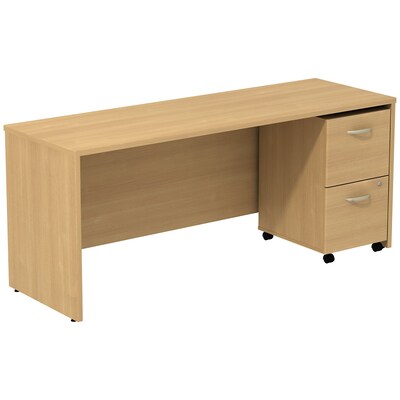 Bush Business Furniture Westfield Desk Credenza w/ 2 Drawer Mobile Pedestal, Light Oak, Installed (SRC030LOSUFA)