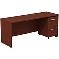 Bush Business Furniture Westfield Desk Credenza w/ 2 Drawer Mobile Pedestal, Mahogany, Installed (SRC030MASUFA)