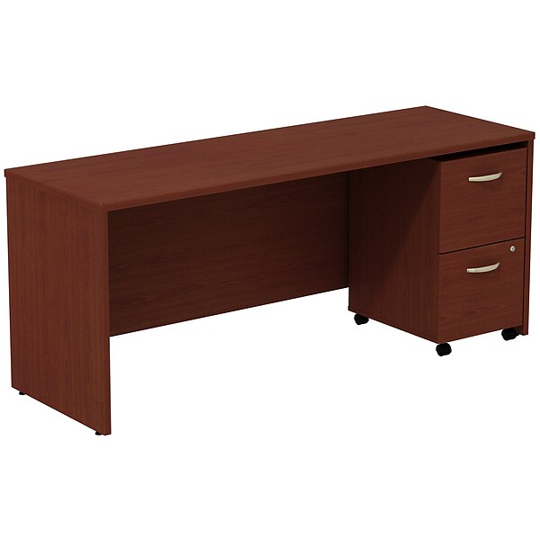 Bush Business Furniture Westfield Desk Credenza w/ 2 Drawer Mobile Pedestal, Mahogany (SRC030MASU)