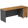 Bush Business Furniture Westfield Desk Credenza with 2 Drawer Mobile Pedestal, Natural Cherry, Installed (SRC030NCSUFA)