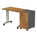 Bush Business Furniture Westfield Adjustable Height Mobile Table w/ Mobile Pedestal, Natural Cherry, Installed (SRC031NCSUFA)