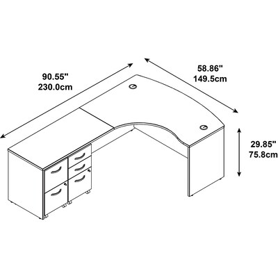 Bush Business Furniture Westfield Bow Front Left Handed L Shaped Desk w/ 2 Mobile Pedestals, Hansen Cherry (SRC034HCLSU)