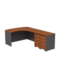 Bush Business Furniture Westfield Bow Front Right Handed L Shaped Desk w/ 2 Mobile Pedestals, Auburn Maple (SRC034AURSU)