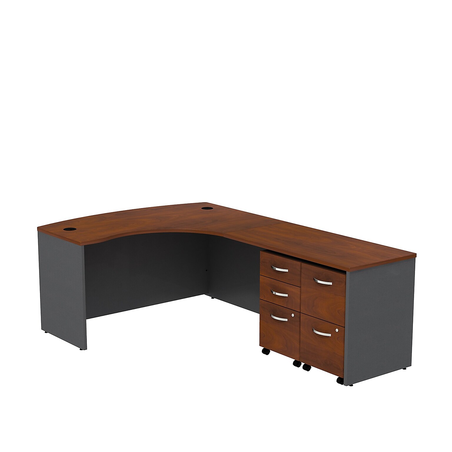 Bush Business Furniture Westfield Bow Front Right Handed L Shaped Desk w/ 2 Mobile Pedestals, Hansen Cherry (SRC034HCRSU)