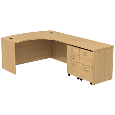 Bush Business Furniture Westfield Bow Front Right Handed L Shaped Desk w/ 2 Mobile Pedestals, Light Oak (SRC034LORSU)