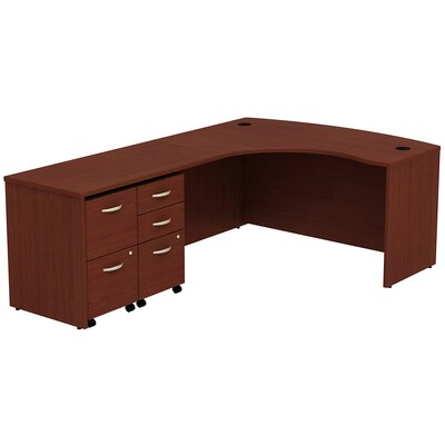 Bush Business Furniture Westfield Bow Front Left Handed L Shaped Desk w/ 2 Pedestals, Mahogany, Installed (SRC034MALSUFA)