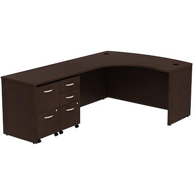 Bush Business Furniture Westfield Bow Front Left Handed L Shaped Desk with 2 Pedestals, Mocha Cherry, Installed (SRC034MRLSUFA)