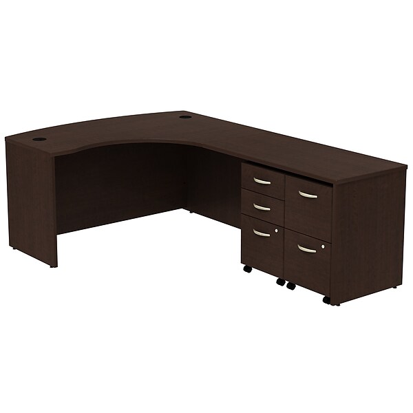 Bush Business Furniture Westfield Bow Front Right Handed L Shaped Desk w/ 2 Mobile Pedestals, Mocha Cherry (SRC034MRRSU)