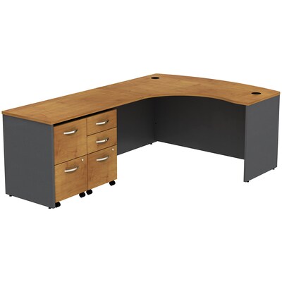 Bush Business Furniture Westfield Bow Front Left Handed L Shaped Desk w/ 2 Mobile Pedestals, Natural Cherry (SRC034NCLSU)