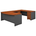 Bush Business Furniture Westfield 72W x 36D Bow Front U Shaped Desk w/ Mobile File Cabinets, Auburn Maple (SRC043AUSU)