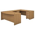 Bush Business Furniture Westfield 72W x 36D Bow Front U Shaped Desk w/ File Cabinets, Light Oak, Installed (SRC043LOSUFA)