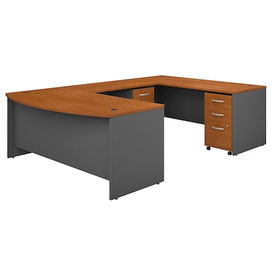 Bush Business Furniture Westfield 72W x 36D Bow Front U Shaped Desk w/ Mobile File Cabinets, Natural