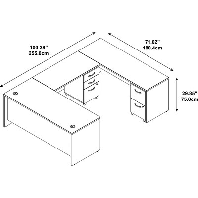 Bush Business Furniture Westfield U Shaped Desk w/ 2 Mobile Pedestals, Natural Cherry (SRC047NCSU)