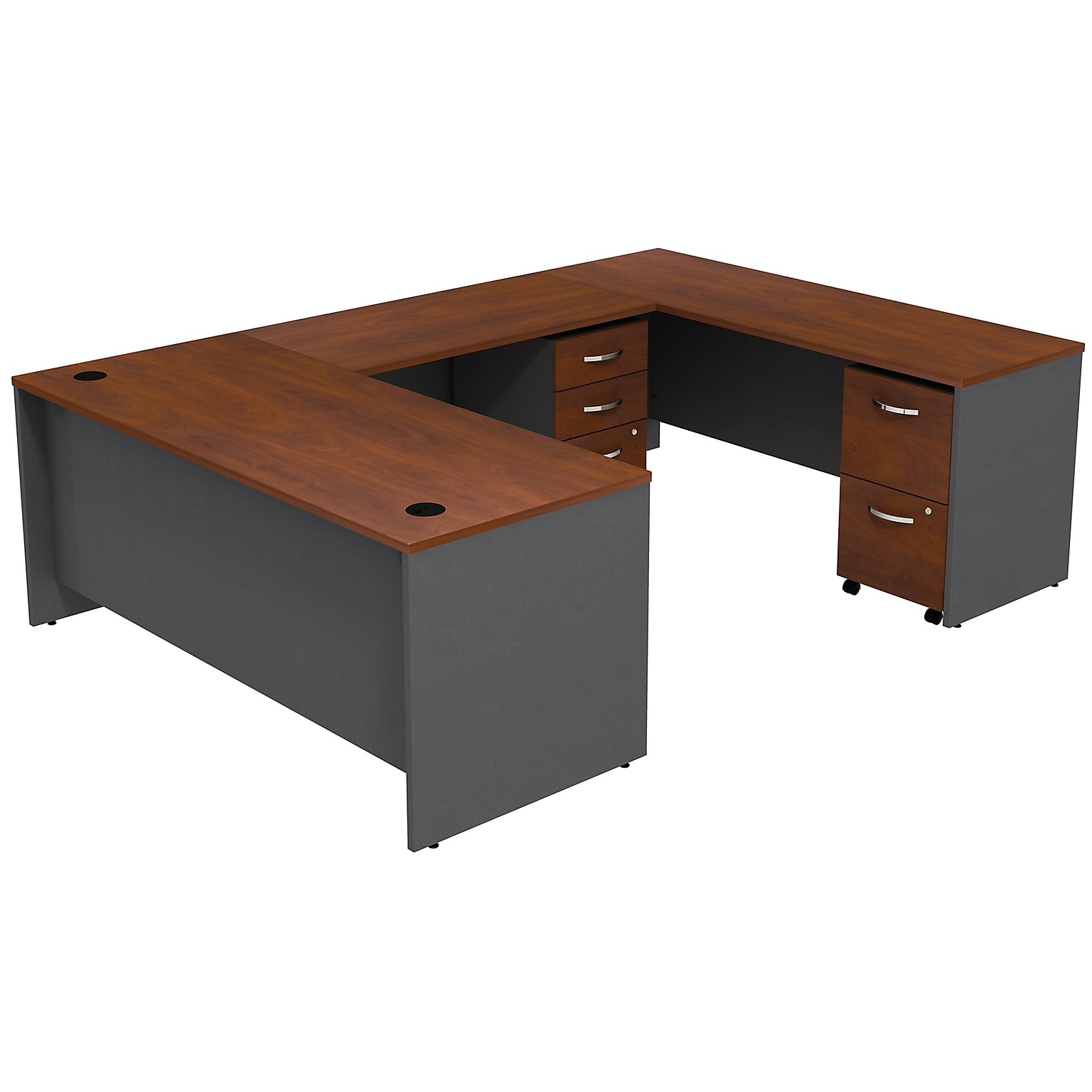 Bush Business Furniture Westfield U Shaped Desk w/ 2 Mobile Pedestals, Hansen Cherry (SRC047HCSU)
