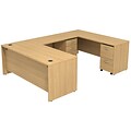 Bush Business Furniture Westfield U Shaped Desk w/ 2 Mobile Pedestals, Light Oak, Installed (SRC047LOSUFA)