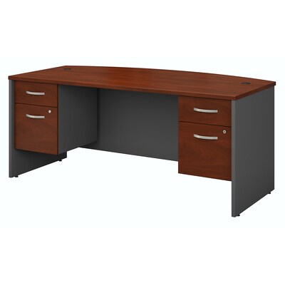 Bush Business Furniture Westfield 72W x 36D Bow Front Desk with 3/4 Pedestals, Hansen Cherry, Installed (SRC063HCSUFA)