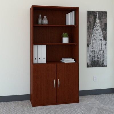 Bush Business Furniture Westfield 73H 5-Shelf Bookcase with Doors, Mahogany (SRC103MA)