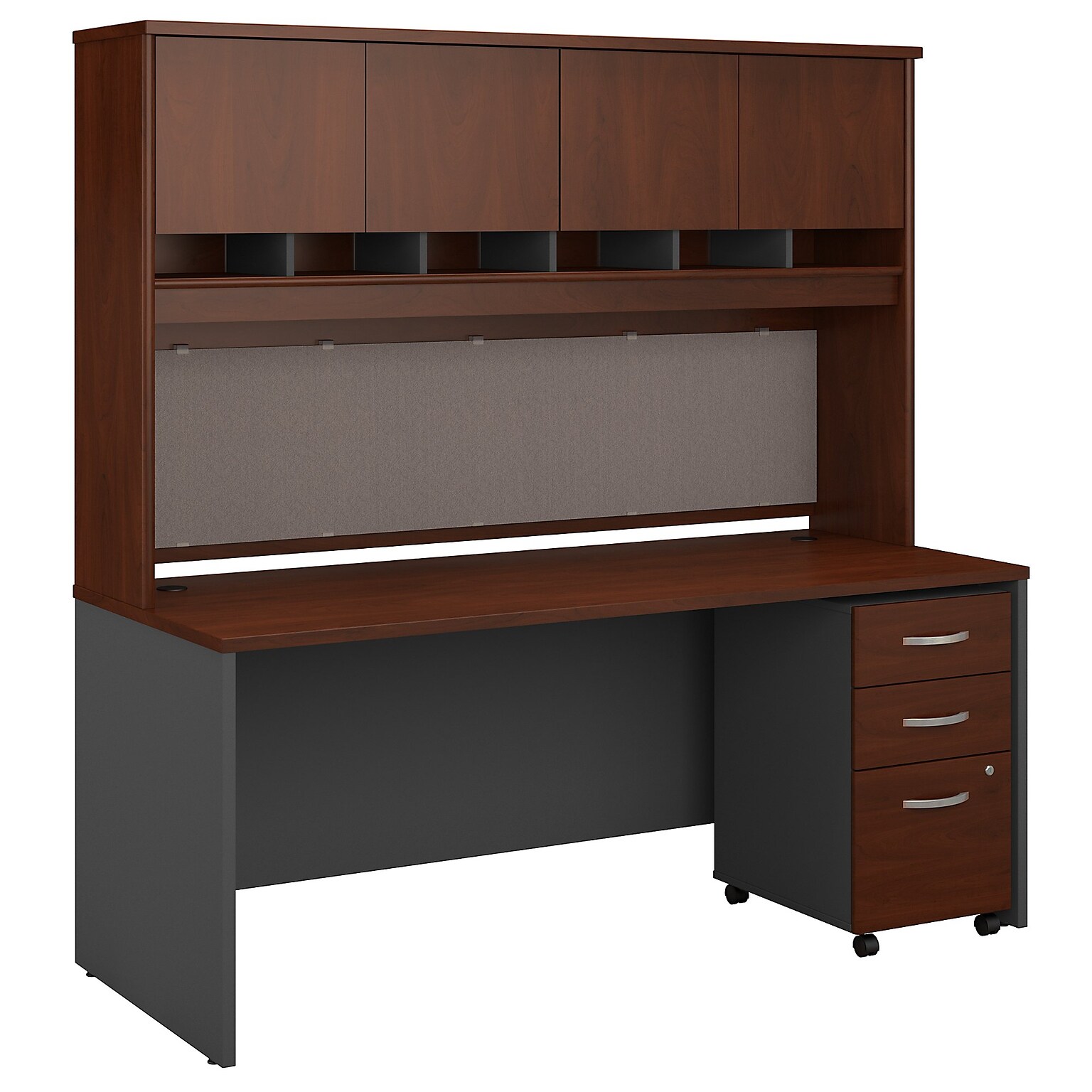 Bush Business Furniture Westfield 72W Office Desk with Hutch and Mobile File Cabinet, Hansen Cherry/Graphite Gray (SRC080HCSU)