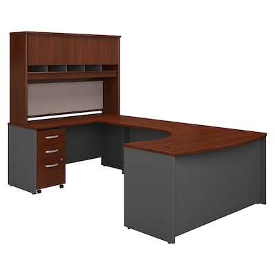 Bush Business Furniture Westfield 60W Left Handed U Shaped Desk w/ Hutch and Storage, Hansen Cherry